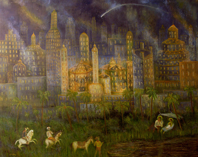SGSP020. Santiago García Sáenz. Los tres Reyes Magos. 2003. Óleo sobre tela. 160 x 200 cm